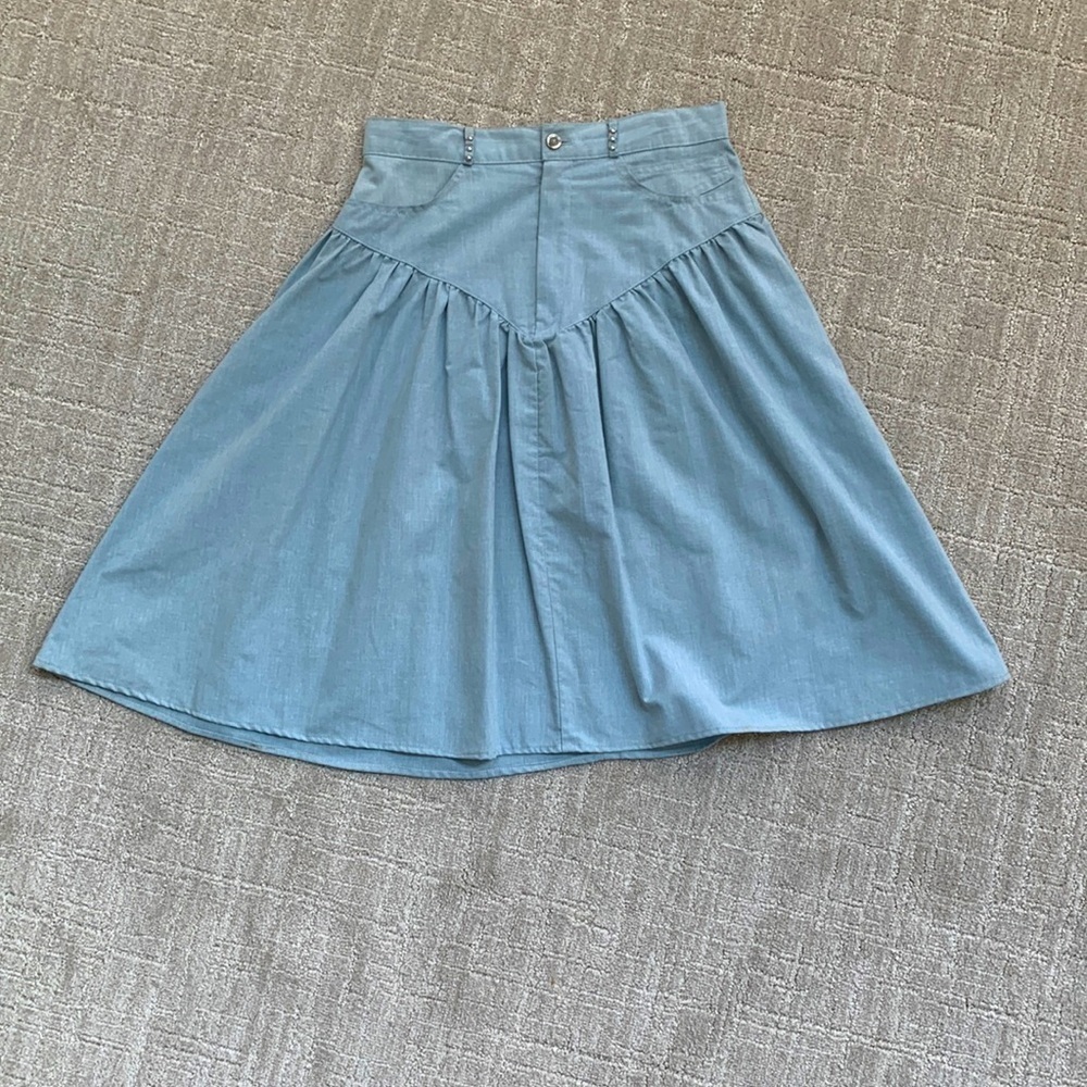 Western Yoke Modern Cowgirl Prairie Light Denim Jean Skirt Vintage Women 13